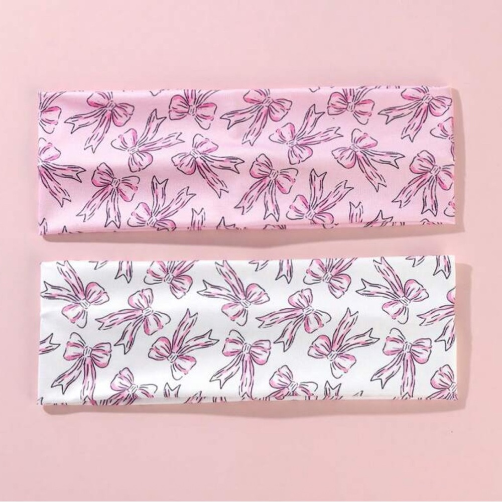 NWOT Pink and White Bow Patterned Headbands